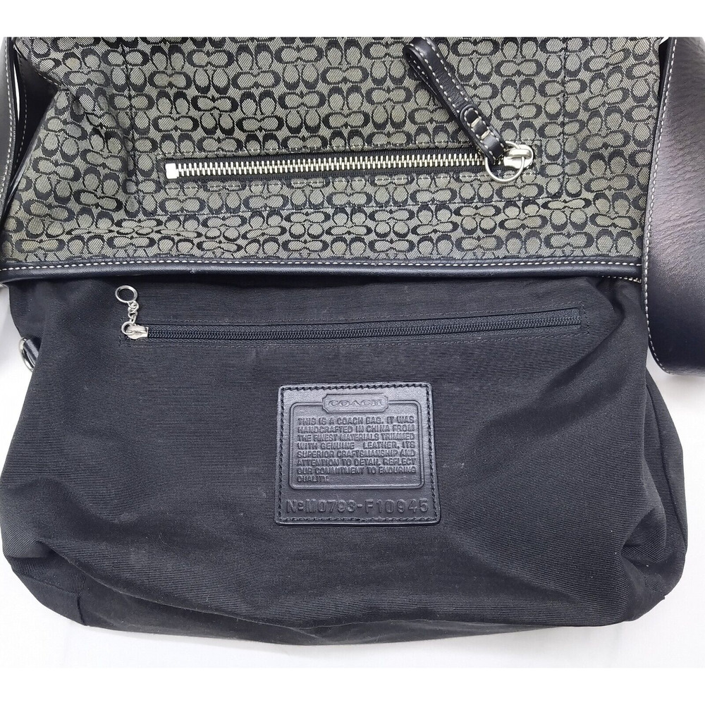 Coach Signature Mini C Black Canvas Leather Trim Zipper Hobo Shoulder Bag - Picture 11 of 16